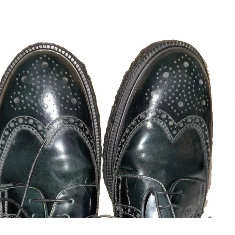 Giorgio Armani Green Leather Wingtip Brogue Crepe Sole Derby Shoes X2C446 Sz 12